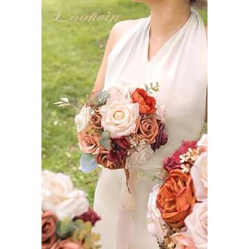 Lookein Set of 4 Bridesmaid Bouquet for Wedding 7 Inch Artificial Flowers Bouquet Wedding Bouquet Br...