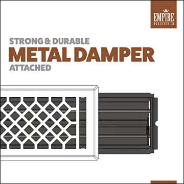 Empire Register Co, Vent Cover - 4x10 inch, Antique Style Design, Antique Copper Finish, Heavy Duty Floor Vent Covers, Metal Damper Attached Vent Covers for Home Floor only