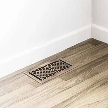 Empire Register Co, Vent Cover - 4x10 inch, Antique Style Design, Antique Copper Finish, Heavy Duty Floor Vent Covers, Metal Damper Attached Vent Covers for Home Floor only