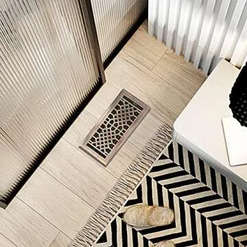 Empire Register Co, Vent Cover - 4x10 inch, Antique Style Design, Antique Copper Finish, Heavy Duty Floor Vent Covers, Metal Damper Attached Vent Covers for Home Floor only