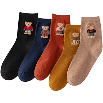 IIG 3-6 Pairs Womens Cute Animal Patterned Funny Novelty Cotton Crew Socks (Cute bear 1-5 pairs)