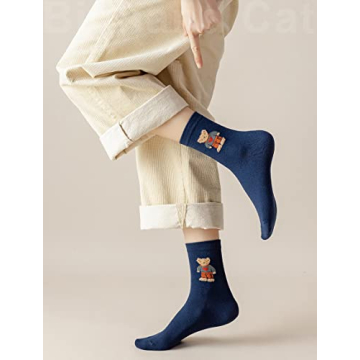 Cute Animal Patterned Cotton Crew Socks for Women