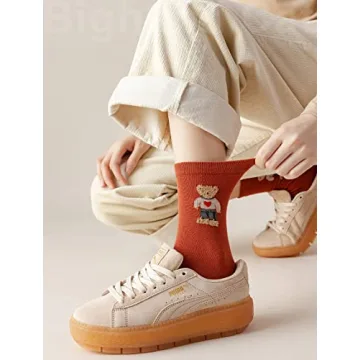 Cute Animal Patterned Cotton Crew Socks for Women