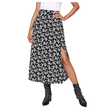Floerns Women's Boho Floral High Waist Split A Line Midi Skirt - Perfect for Casual and Vacation Wea...