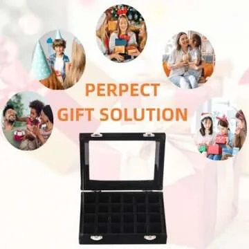 Ivosmart 24 Section Velvet Glass Jewelry Ring Display Organiser Box Tray Holder Earrings Storage Case (Black)