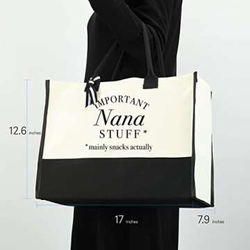 HODREU Nana Gifts Nana Tote Bag for Women Personalized Beach Bag Waterproof Canvas Bag Inspirational Nana Gifts for Women Grandma Nana Grandmother Gigi Birthday Retirement Travel Camping Bag