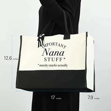 HODREU Nana Gifts Nana Tote Bag for Women Personalized Beach Bag Waterproof Canvas Bag Inspirational Nana Gifts for Women Grandma Nana Grandmother Gigi Birthday Retirement Travel Camping Bag