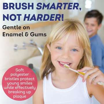 MOUTHWATCHERS Soft Kids Toothbrush, Manual Flossing Toothbrushes, Ultra Clean, Yellow Childrens Toot...