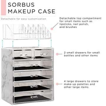 Sorbus Clear Cosmetic Makeup Organizer - Make Up & Jewelry Storage, Case & Display - Spacious Design...