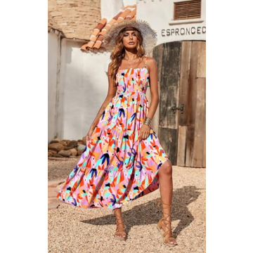 PRETTYGARDEN Long Dresses for Women 2024 Fashion Summer Maxi Dress Floral Backless Bohemian Hawaiian Long Beach Sundress (Red,S)