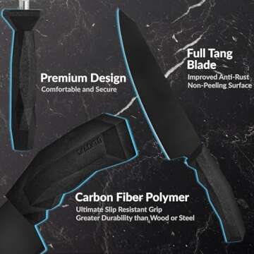 15 Piece Kitchen Knife Set with Block, Full-Tang High-Carbon Stainless-Steel Blades, Heavy Duty Handles, Black Knife Set with Block, Knife Block Set, Modern Kitchen Essentials Chef Knife Set DFACKTO