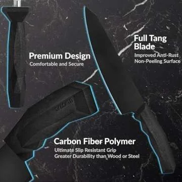 15 Piece Kitchen Knife Set with Block, Full-Tang High-Carbon Stainless-Steel Blades, Heavy Duty Handles, Black Knife Set with Block, Knife Block Set, Modern Kitchen Essentials Chef Knife Set DFACKTO