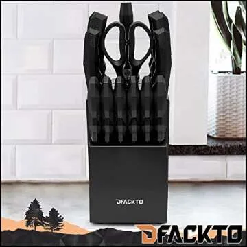 15 Piece Kitchen Knife Set with Block, Full-Tang High-Carbon Stainless-Steel Blades, Heavy Duty Handles, Black Knife Set with Block, Knife Block Set, Modern Kitchen Essentials Chef Knife Set DFACKTO