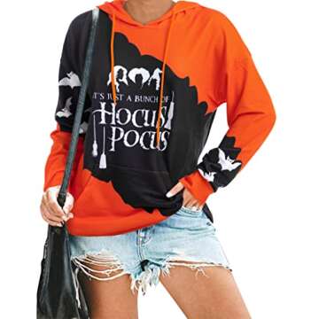 KIDDAD It's Just A Bunch of Hocus Pocus T-Shirt Women Sweatshirt Halloween Sanderson Sisters Long Sleeve Pullover Tops Black Orange