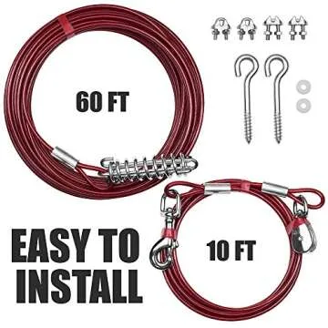 BV Dog Trolley Cable, Dog Trolley System, Camping for Dogs - Up to 125 lbs | Dog Runner Outside, Dog Cable for Yard Heavy Duty | Dog Cable 60 ft | Outdoor Camping Zipline (125lbs/ 60ft/ Trolley)