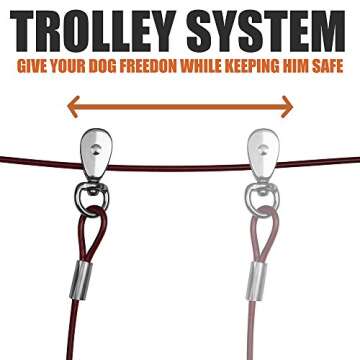 BV Dog Trolley Cable, Dog Trolley System, Camping for Dogs - Up to 125 lbs | Dog Runner Outside, Dog Cable for Yard Heavy Duty | Dog Cable 60 ft | Outdoor Camping Zipline (125lbs/ 60ft/ Trolley)