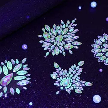 Geyoga 4 Pcs Rhinestone Pasties Crystal Breast Covers Body Jewelry Stick Breast Pasties Chest Stickers for Body(Glow in the Dark Style) Multicolor