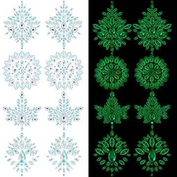 Geyoga 4 Pcs Rhinestone Pasties Crystal Breast Covers Body Jewelry Stick Breast Pasties Chest Stickers for Body(Glow in the Dark Style) Multicolor