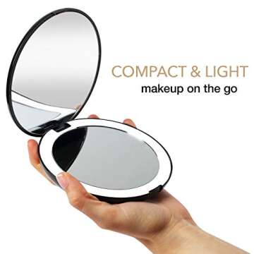 Fancii LED Lighted Travel Makeup Mirror, 1x/10x Magnification - Daylight LED, Compact, Portable, Lar...