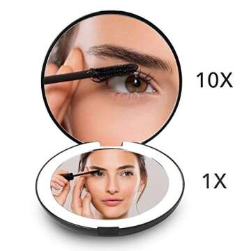 Fancii LED Lighted Travel Makeup Mirror, 1x/10x Magnification - Daylight LED, Compact, Portable, Large 5” Wide Illuminated Folding Mirror