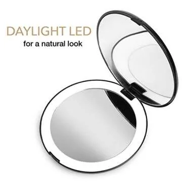 Fancii LED Lighted Travel Makeup Mirror, 1x/10x Magnification - Daylight LED, Compact, Portable, Large 5” Wide Illuminated Folding Mirror