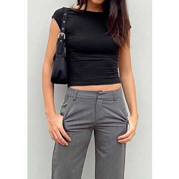 Backless Tops for Women Sexy - Casual Y2K Crop Shirts Short Sleeve Crewneck Slim Fit Cut Out Tees Bl...