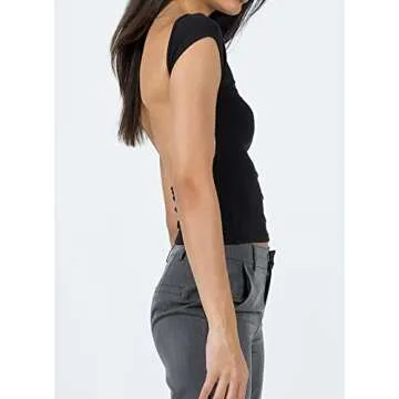 Backless Tops for Women Sexy - Casual Y2K Crop Shirts Short Sleeve Crewneck Slim Fit Cut Out Tees Black M