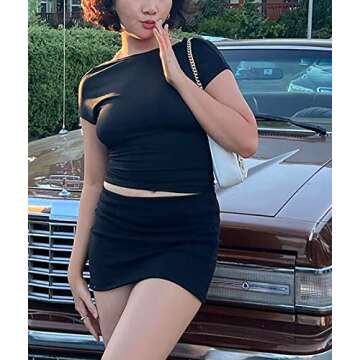 Backless Tops for Women Sexy - Casual Y2K Crop Shirts Short Sleeve Crewneck Slim Fit Cut Out Tees Black M