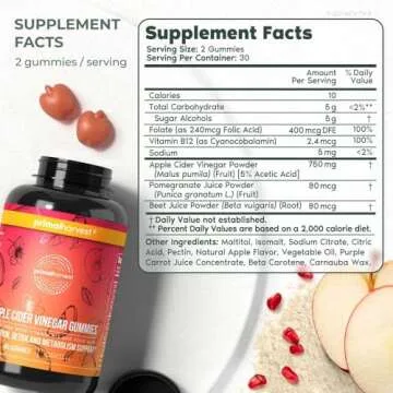 Primal Harvest Apple Cider Vinegar Gummies - 60 Sugar-Free Chewables Packed with Benefits for Immuni...