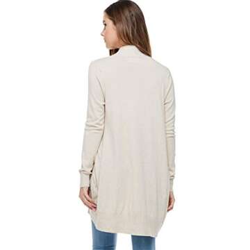 Alexander + David Women's Basic Open Front Long Sleeved Soft Knit Cardigan Sweater Lightweight with Pockets (Oatmeal, Small/Medium)