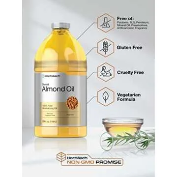 Horbäach Sweet Almond Oil 64 fl oz | for Hair and Skin | Cold Pressed & Hexane Free | Bulk Size Carrier Oil | Vegan, Non-GMO, Cruelty Free
