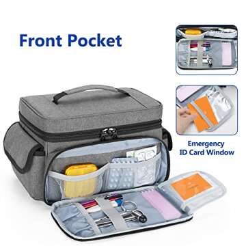 CURMIO Medicine Storage Bag Empty, Lockable Pill Bottle Organizer with Portable Zippered Pouches for First Aid Kits, Medicine Box for Home and Travel, Gray (Patent Pending)