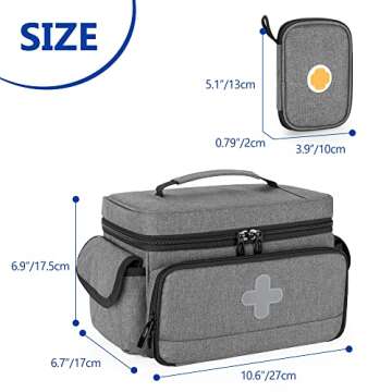 CURMIO Medicine Storage Bag Empty, Lockable Pill Bottle Organizer with Portable Zippered Pouches for First Aid Kits, Medicine Box for Home and Travel, Gray (Patent Pending)