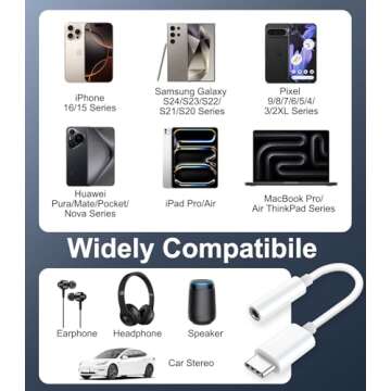 USB C to 3.5mm Audio Headphone Adapter, Type C to Headphone Jack Adapter, Aux Audio Dongle Cable Cord Compatible with iPhone 16 Pro Max/16E/15,Samsung Galaxy S25 Ultra/S24/S23,Pixel,iPad Pro, 2 Pack