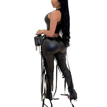 WOKANSE Women's Sexy 2 Piece Outfits Clubwear Irregular Sleeveless Crop Tops Bodycon Strappy Pants S...