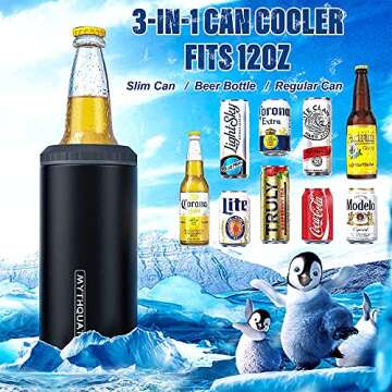 3 in 1 Slim Can Cooler for 12 OZ Skinny Can, Regular Can & Beer Bottle - Keep Cold for 6 Hours - Dou...
