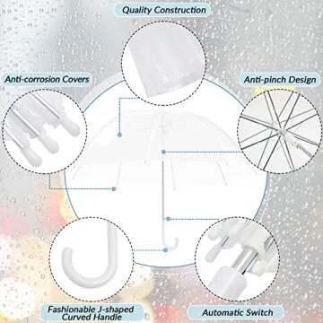 Fabbay 16 Pcs Clear Umbrellas Wedding Stick Bubble Umbrellas Rain Transparent Umbrellas Bulk Auto Open J Hook Handle Large Canopy Bubble Umbrellas for White Bridal Party Men Women Children