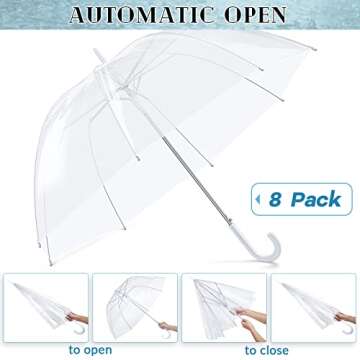 Fabbay 16 Pcs Clear Umbrellas Wedding Stick Bubble Umbrellas Rain Transparent Umbrellas Bulk Auto Open J Hook Handle Large Canopy Bubble Umbrellas for White Bridal Party Men Women Children