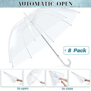 Fabbay 16 Pcs Clear Umbrellas Wedding Stick Bubble Umbrellas Rain Transparent Umbrellas Bulk Auto Open J Hook Handle Large Canopy Bubble Umbrellas for White Bridal Party Men Women Children