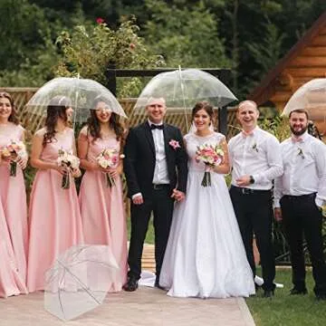 Fabbay 16 Pcs Clear Umbrellas Wedding Stick Bubble Umbrellas Rain Transparent Umbrellas Bulk Auto Open J Hook Handle Large Canopy Bubble Umbrellas for White Bridal Party Men Women Children