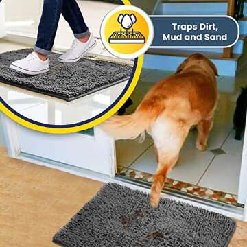 Muddy Mat® 2-in-1 Set: AS-SEEN-ON-TV Grey Microfiber Door Mat (30"X19") & Doggy Dryer Plush Shammy Towel - Non-Slip, Washable & Highly Absorbent Solutions for Soggy Paws & Clean Floors