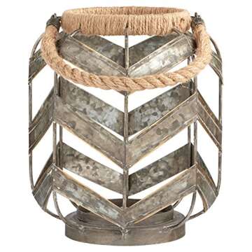 Amazon Brand – Stone & Beam Rustic Farmhouse Metal Jar and Rope Candle Holder Home Decor, 10" x 7.75", Grey
