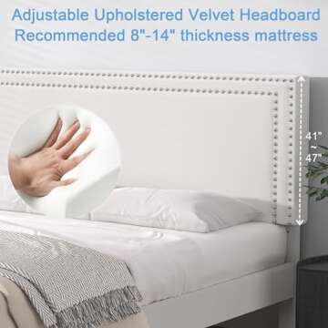 VECELO Queen Size Platform Bed Frame with Height Adjustable Upholstered Headboard, Modern Mattress Foundation,Strong Wood Slat Support, No Box Spring Needed, Easy Assembly