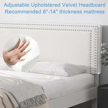 VECELO Queen Size Platform Bed Frame with Height Adjustable Upholstered Headboard, Modern Mattress Foundation,Strong Wood Slat Support, No Box Spring Needed, Easy Assembly