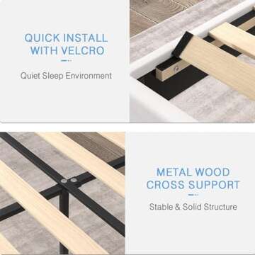 VECELO Queen Size Platform Bed Frame with Height Adjustable Upholstered Headboard, Modern Mattress Foundation,Strong Wood Slat Support, No Box Spring Needed, Easy Assembly