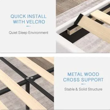 VECELO Queen Size Platform Bed Frame with Height Adjustable Upholstered Headboard, Modern Mattress Foundation,Strong Wood Slat Support, No Box Spring Needed, Easy Assembly