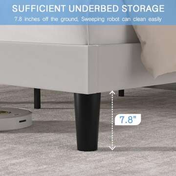 VECELO Queen Size Platform Bed Frame with Height Adjustable Upholstered Headboard, Modern Mattress Foundation,Strong Wood Slat Support, No Box Spring Needed, Easy Assembly