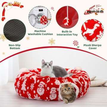Maansfy Cat Tunnel Bed Christmas Tree Skirt for Indoor Cats, Large Peekaboo Cat Cave Decorative Chri...