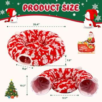 Maansfy Cat Tunnel Bed Christmas Tree Skirt for Indoor Cats, Large Peekaboo Cat Cave Decorative Christmasn Cat Donut Tunnel Multifunctional Cat Tube Playground Toys for Kitten Medium Large Cat (Red)