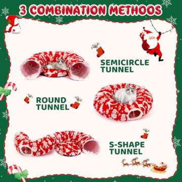 Maansfy Cat Tunnel Bed Christmas Tree Skirt for Indoor Cats, Large Peekaboo Cat Cave Decorative Christmasn Cat Donut Tunnel Multifunctional Cat Tube Playground Toys for Kitten Medium Large Cat (Red)